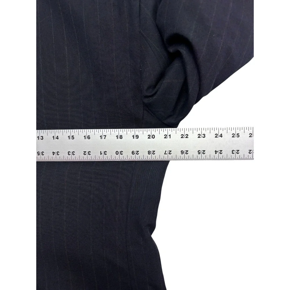 vtg 90s Haggar 40R 34x40 Navy Blue Stripe 2pc Pant Suit Flat Front USA Made